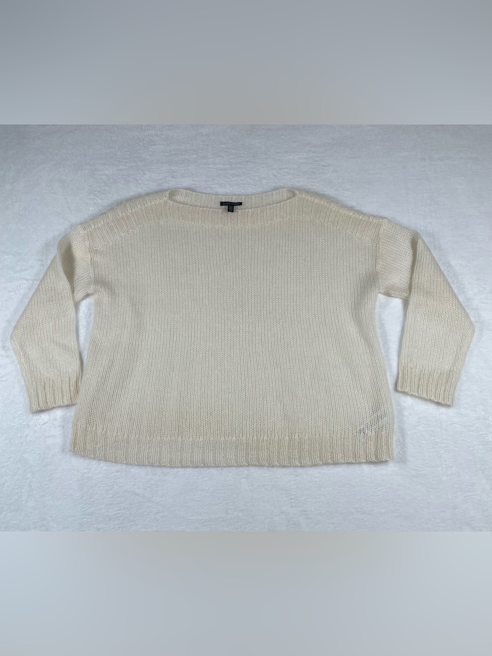 Eileen Fisher Sz M Cream Mohair/Wool Sweater Lightweight Open Knit Boxy Soft